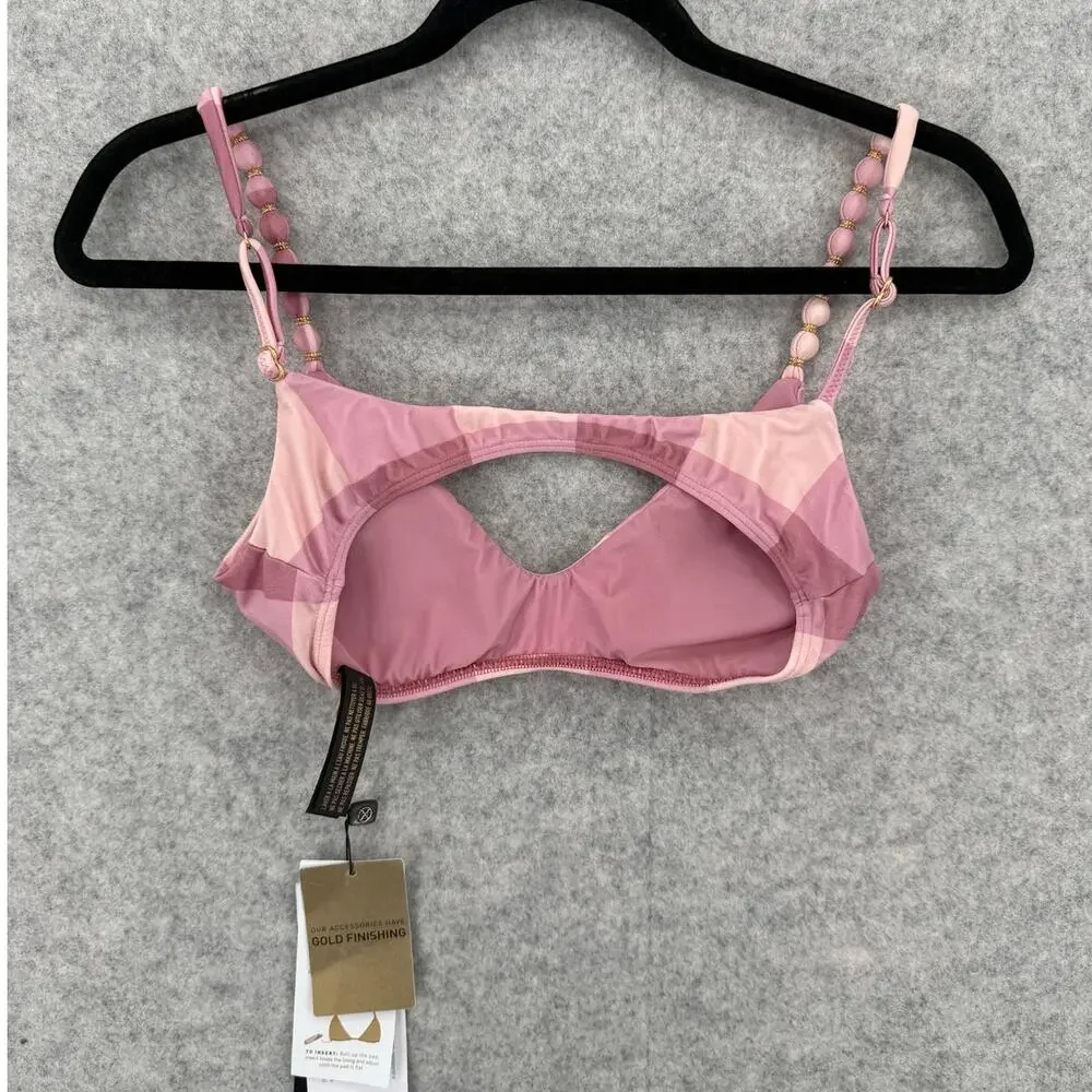 NWT ViX Paula Hermanny Pink Evie Duchese Beads Luli Bikini Top Size MEDIUM